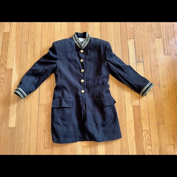 90s Vintage Military Style Jacket with Metallic Banded Collar - Picture 8 of 10